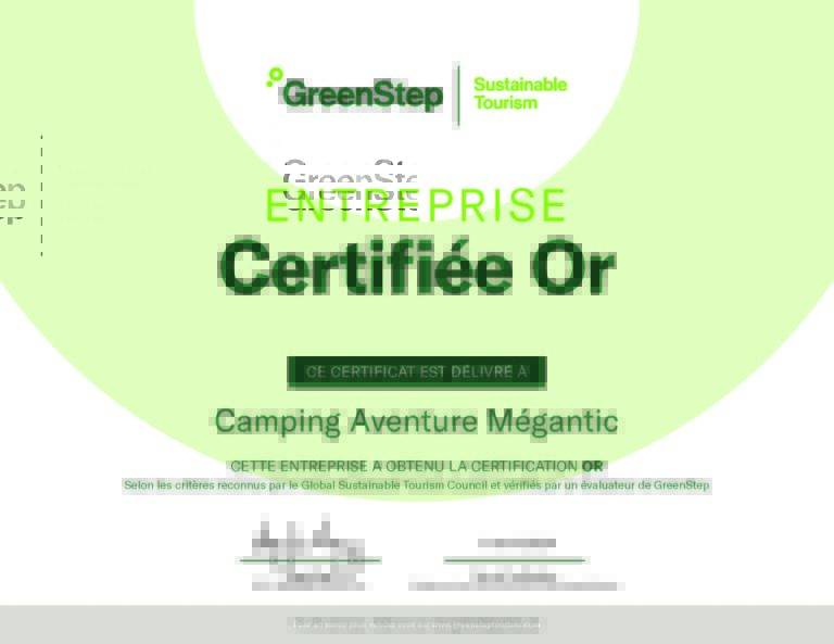 Certificat OR GreenStep- Camping Aventure Mégantic - 2024